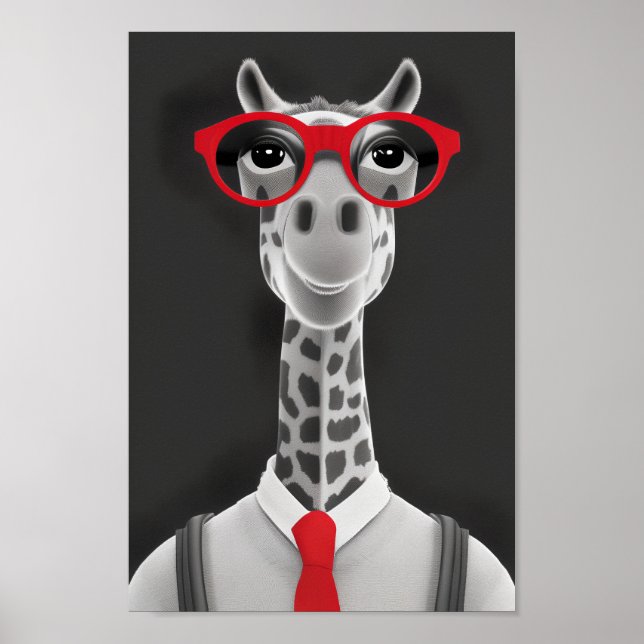 Hip Giraffe Pencil Drawing | Red Necktie Wall Art  (Front)