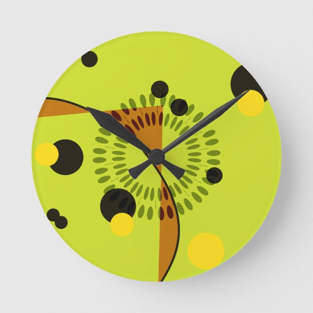 Hip Green and Black Geometric Circles Pattern Round Clock (Front)