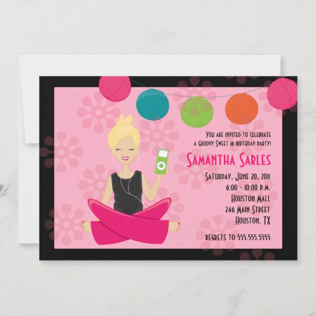 HIP & GROOVY SWEET 16 SIXTEEN Birthday 5x7 Invitation (Front)