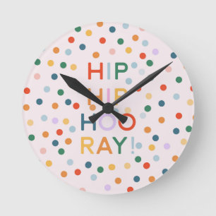 Hip Hip Hooray Birthday Party Congrats Round Clock