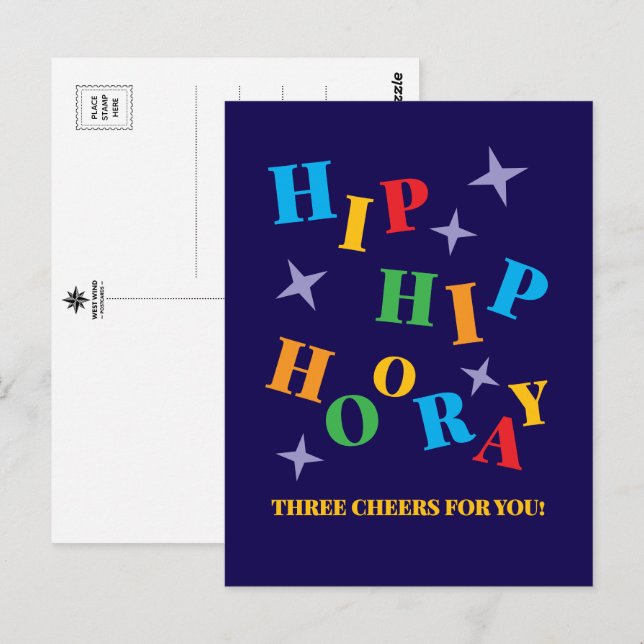 Hip Hip Hooray Colourful Congratulations Postcard (Front/Back)