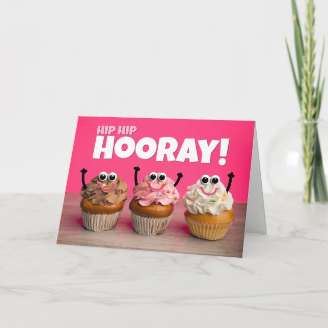 Hip Hip Hooray Congratulations For Anyone Cupcakes Holiday Card (Front)