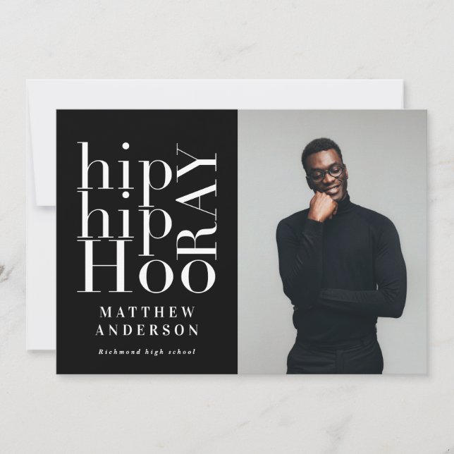Hip hip hooray photo graduation party invite (Front)