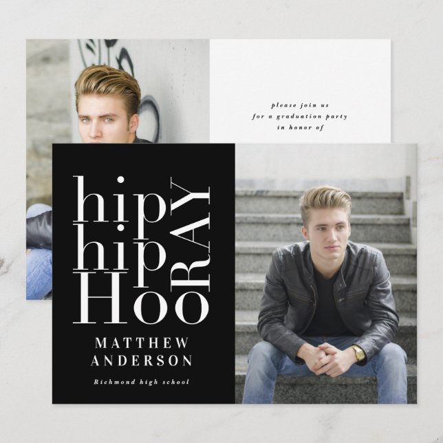 Hip hip hooray photo graduation party multi photo announcement (Front/Back)
