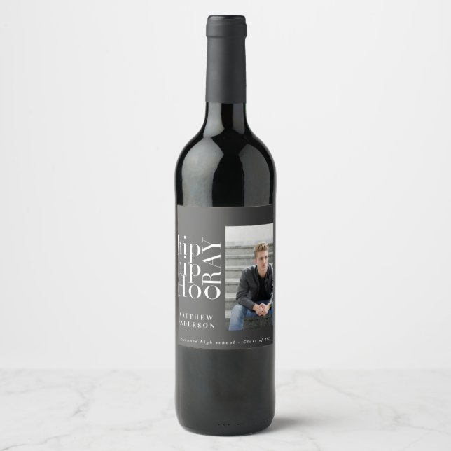 Hip hip hooray photo graduation party photo  wine label (Front)