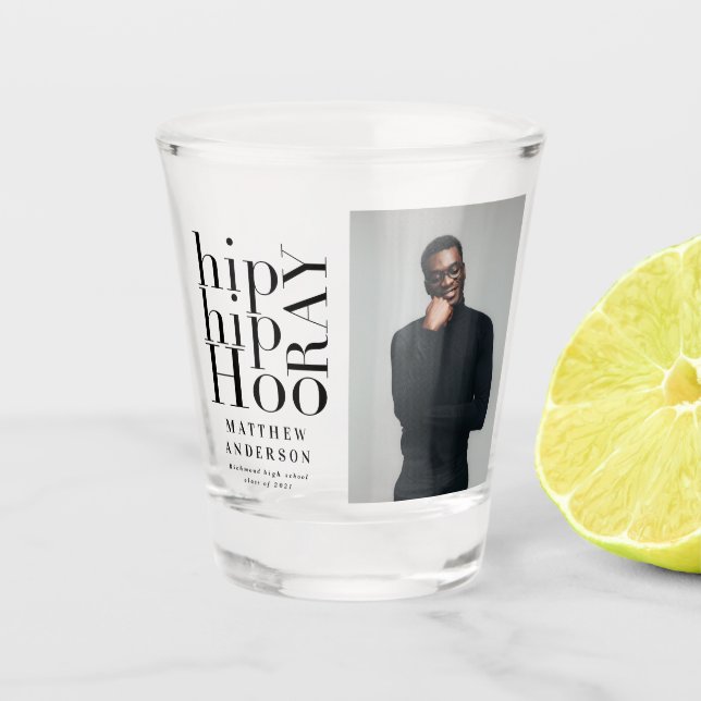 Hip hip hooray photo graduation party  shot glass (Front)