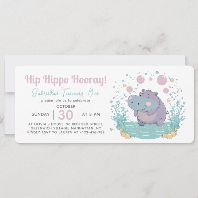 Hip Hippo Hooray Kids Birthday Party Invitation (Front)