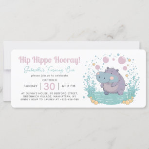 Hip Hippo Hooray Kids Birthday Party Invitation