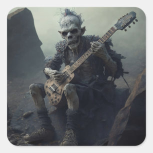 Hip Hop Art zombie playing electric guitar Square Sticker