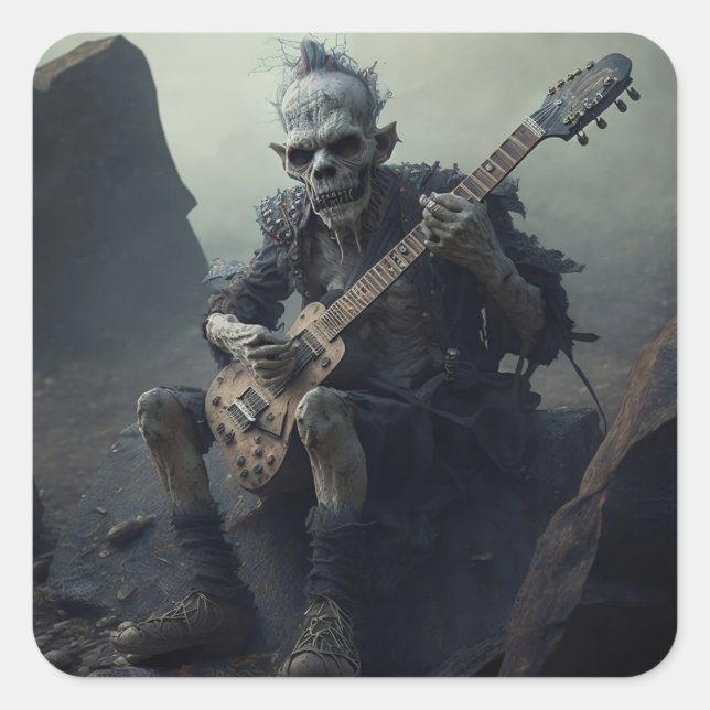Hip Hop Art zombie playing electric guitar Square Sticker (Front)