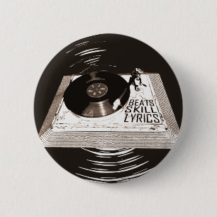 HIP HOP BEATS SKILL LYRICS ON TURNTABLE 6 CM ROUND BADGE