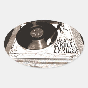 HIP HOP BEATS SKILL LYRICS ON TURNTABLE OVAL STICKER