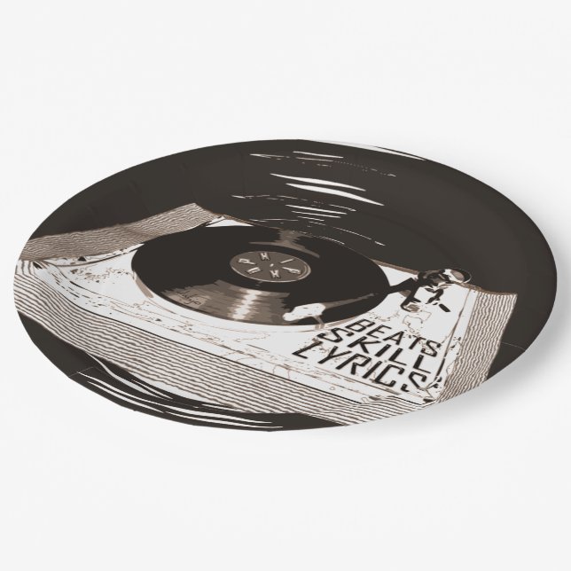 HIP HOP BEATS SKILL LYRICS ON TURNTABLE PAPER PLATE (Angled)