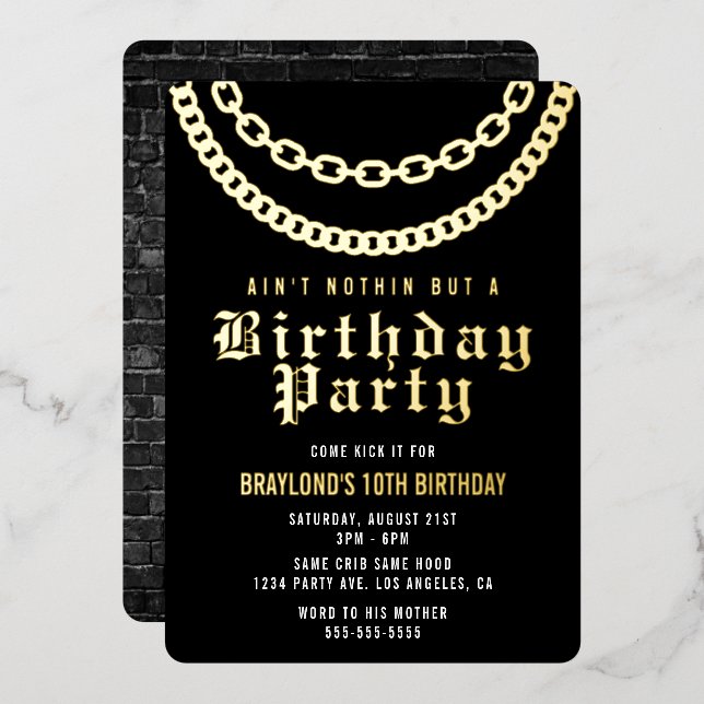 Hip Hop Birthday Invitation with Real Foil (Front/Back)