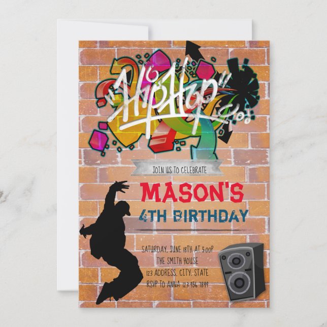 Hip hop birthday party invitation (Front)