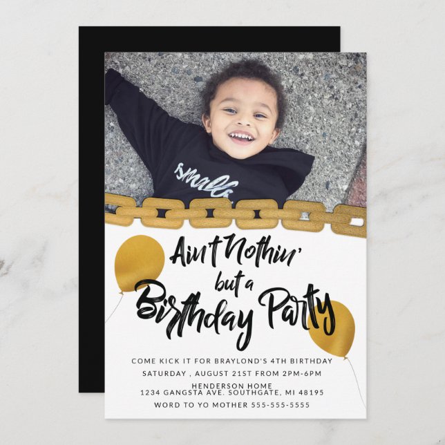 Hip Hop Birthday Party Photo Invitation (Front/Back)