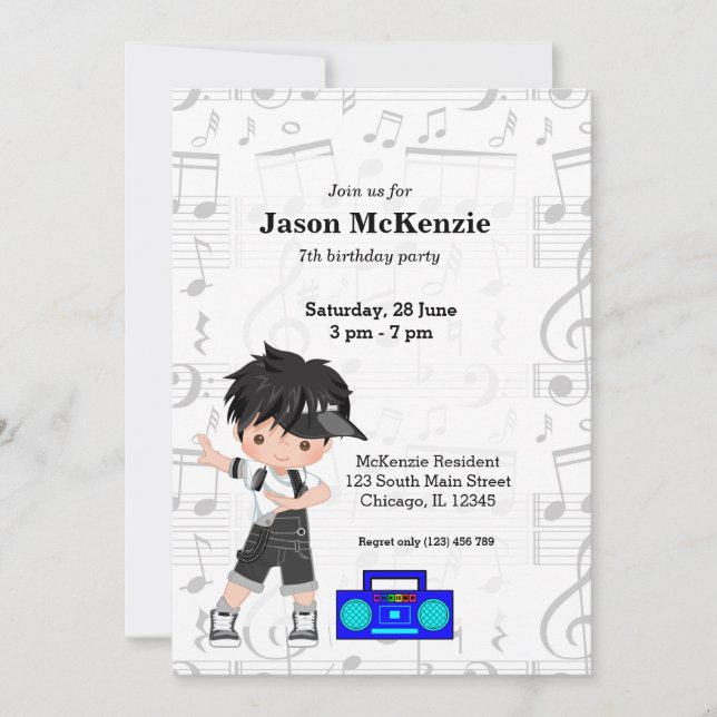 Hip hop boy invitation (Front)