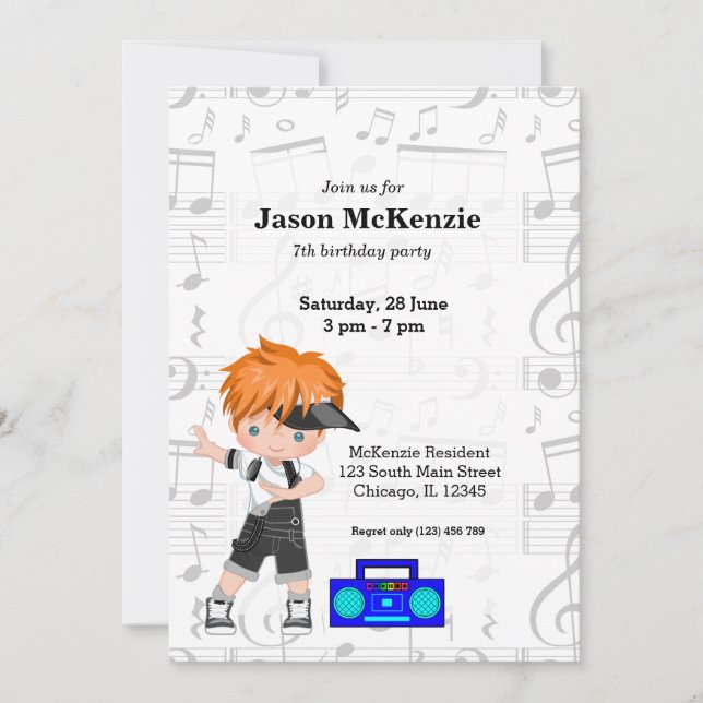 Hip hop boy invitation (Front)