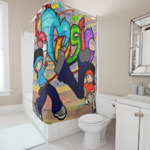 Hip Hop Break Dancing Kids Graffiti Background Shower Curtain