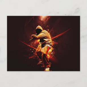 hip-hop breakdancer on fire postcard