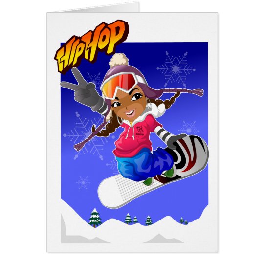 Hip Hop Cartoon Girl on Snowboard Card