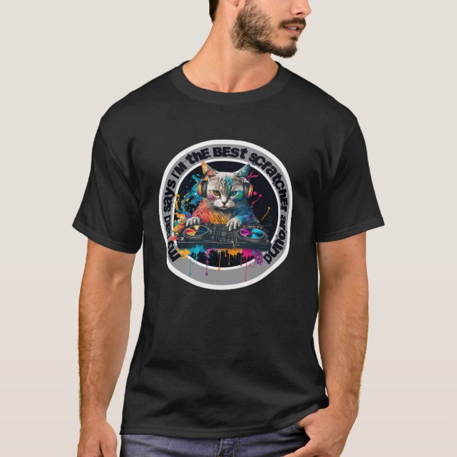 Hip Hop Cat Headphones DJ Music Turn Table Cool Ca T-Shirt (Front)
