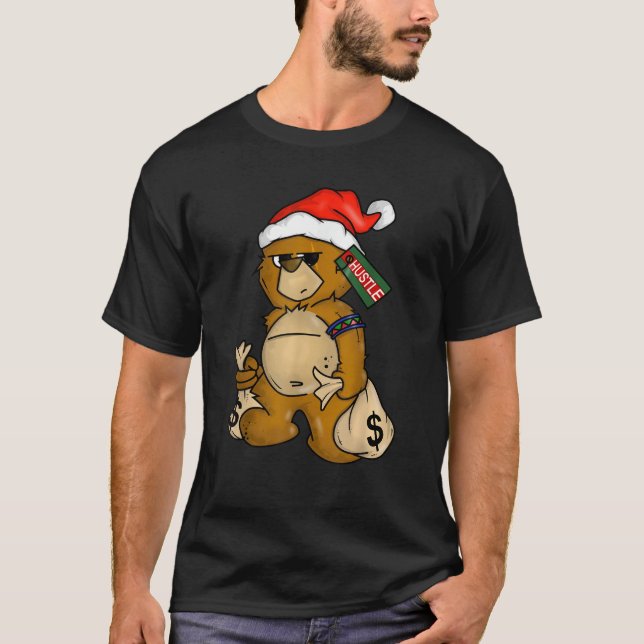 Hip Hop Clothing Men Hipster Santa Teddy Bear Rap  T-Shirt (Front)