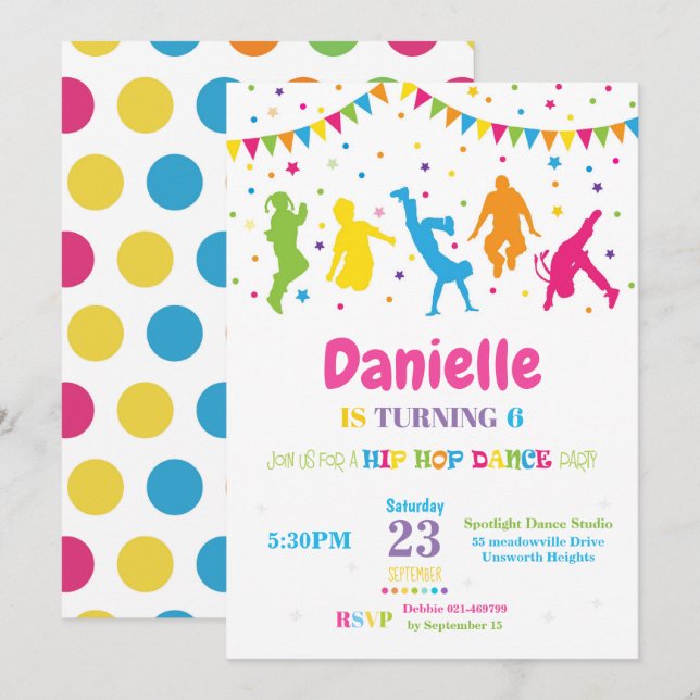 Hip Hop Dance Birthday Party Invitation Girl (Front/Back)