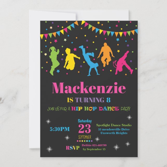 Hip Hop Dance Birthday Party Invitation Girl (Front)