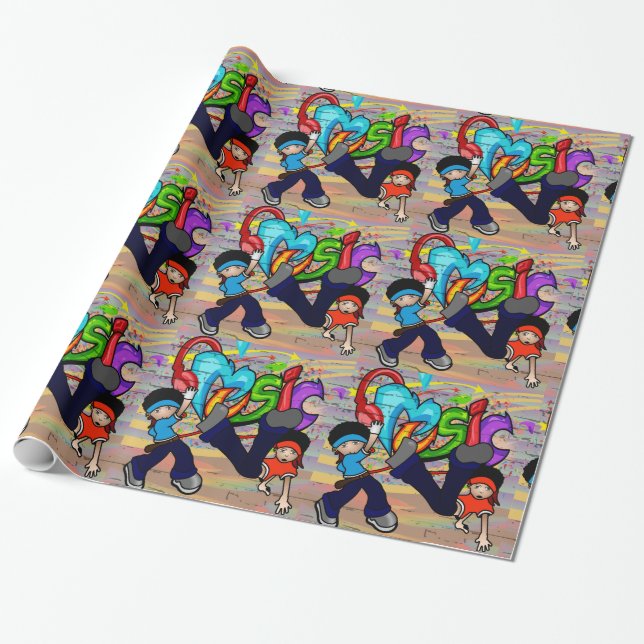 Hip Hop Dance Kids Music Graffiti Wall Background Wrapping Paper (Unrolled)