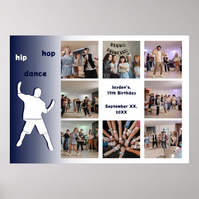 Hip-Hop Dance Party 13th Birthday Photo Collage Poster (Front)
