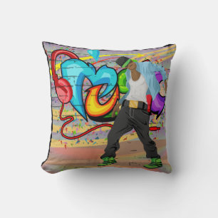 Hip-Hop Dancing Guy and Music Graffiti Wall Cushion