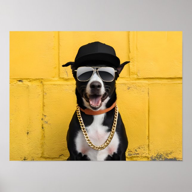 Hip Hop Dog Star in Trendy Cap and Chain Poster (Front)