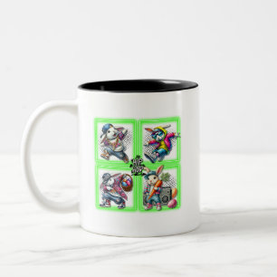 Hip Hop Easter Bunny Buddies, Neon Green T-Shirt Two-Tone Coffee Mug