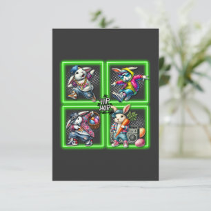 Hip Hop Easter Bunny Buddies, Neon Green Thank You Card