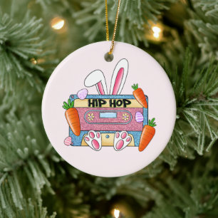 Hip-Hop Easter Bunny Mixtape – Retro Cassette Ceramic Tree Decoration