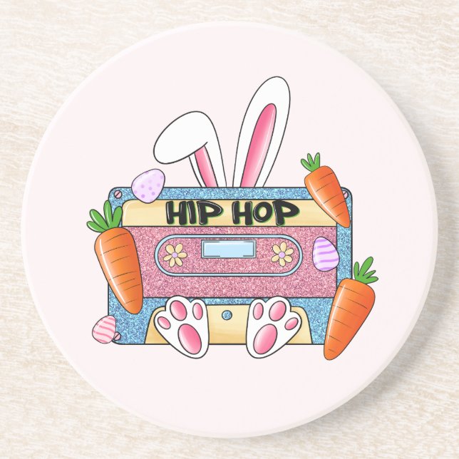 Hip-Hop Easter Bunny Mixtape – Retro Cassette Coaster (Front)
