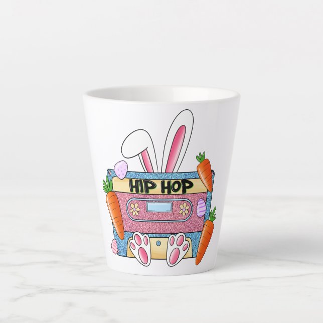 Hip-Hop Easter Bunny Mixtape – Retro Cassette Latte Mug (Front)