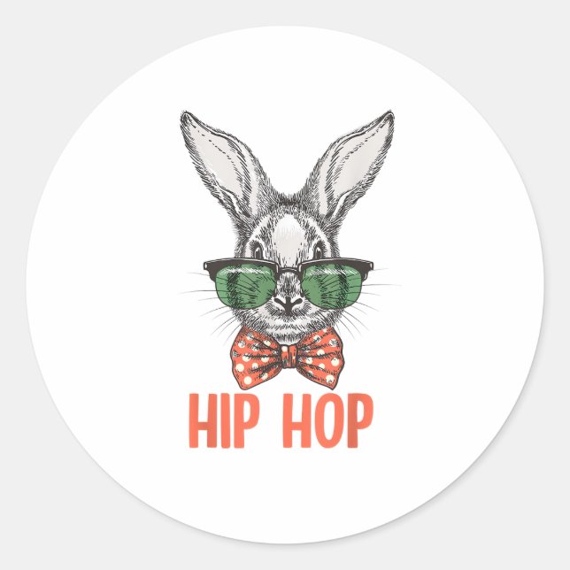 Hip Hop Easter Bunny Nerd Hipster Rabbit  Classic Round Sticker (Front)