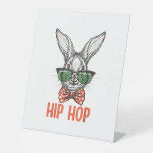 Hip Hop Easter Bunny Nerd Hipster Rabbit Pedestal Sign