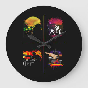 Hip Hop Elements Wall Art MC DJ Breakdance Large Clock