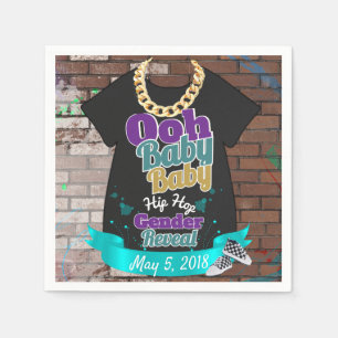 Hip Hop Gender Reveal Napkins Purple and Teal