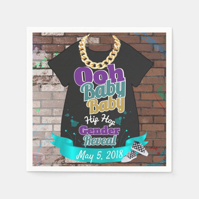 Hip Hop Gender Reveal Napkins Purple and Teal (Front)