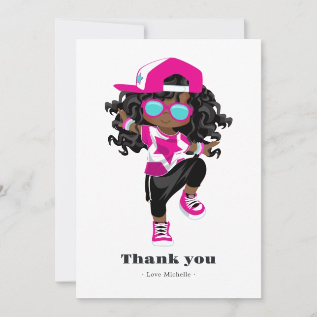 Hip Hop Girl Birthday Thank You Card (Front)