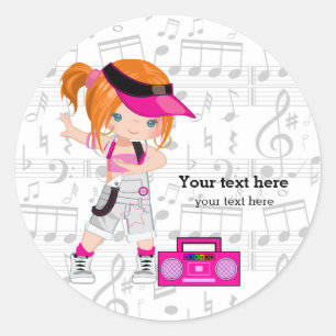 Hip hop girl classic round sticker