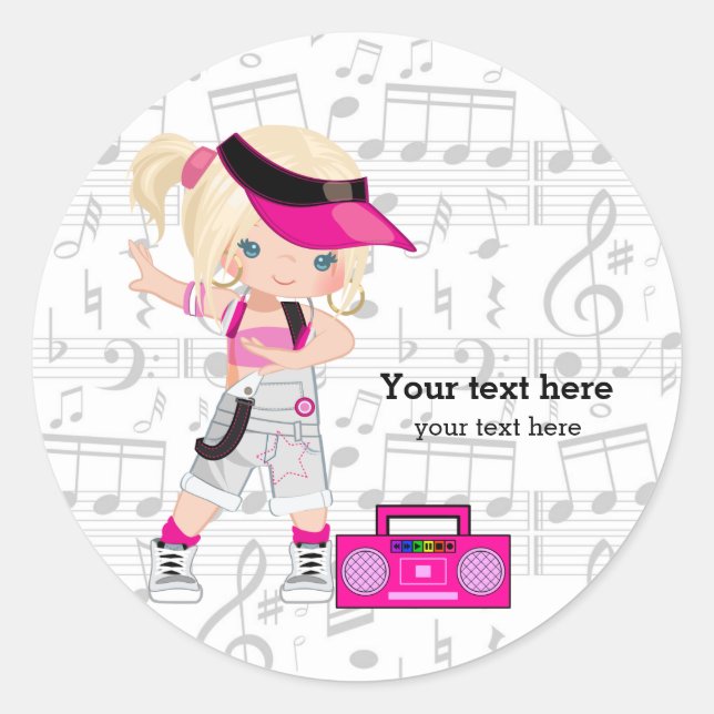 Hip hop girl classic round sticker (Front)