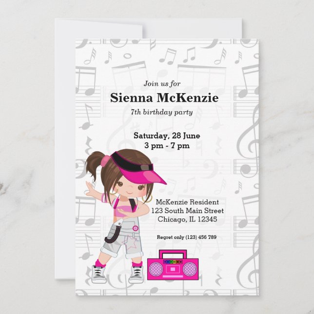 Hip hop girl invitation (Front)