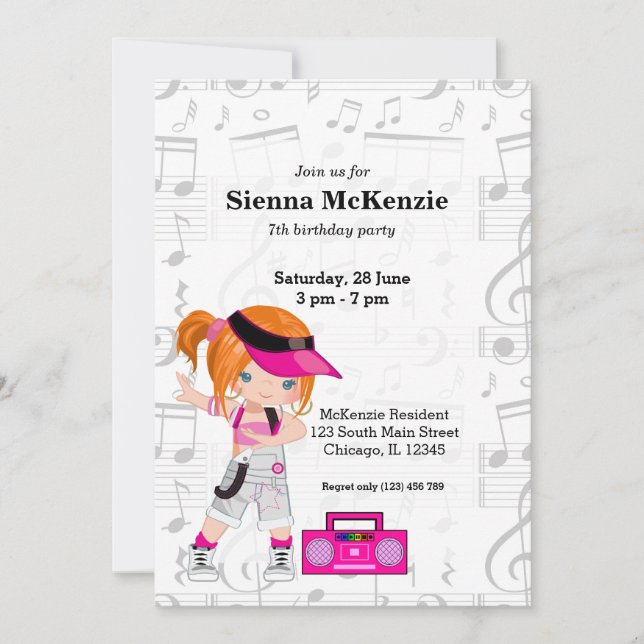 Hip hop girl invitation (Front)