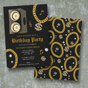 Hip Hop Gold Chain Subwoofer 80's 90's Birthday Invitation