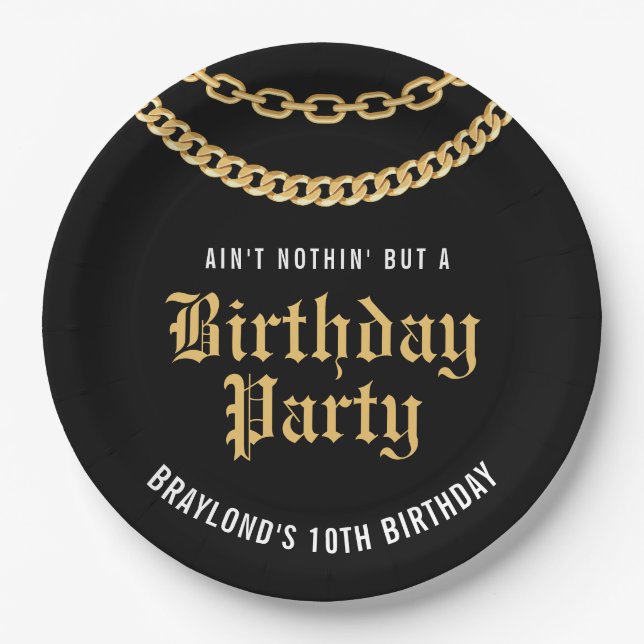 Hip Hop Gold Cuban Link Chain Birthday Paper Plate (Front)